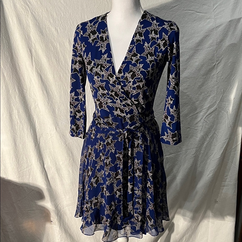 Diane Von Furstenberg Blue Star Wrap Dress - image 1